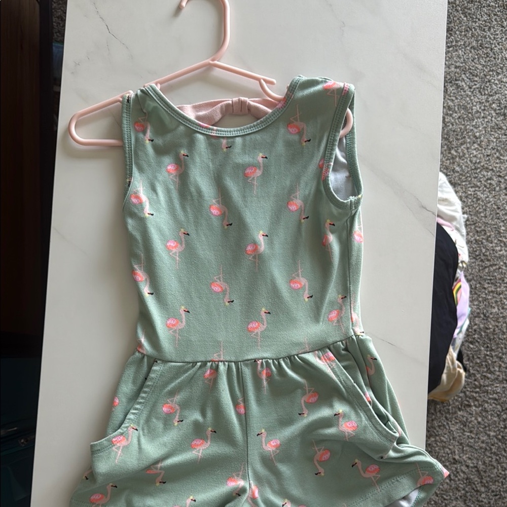 Freestyle Revolution Pink and Green Romper with Flamingo Print Size 4T